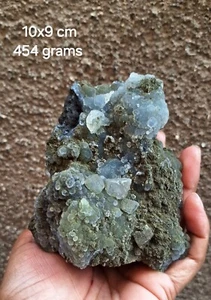 SUPERB CALCITE  CLUSTER ON BLUE& GREEN CHALCEDONY MATRIX BASE # 454 - Picture 1 of 5