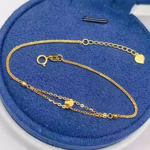 Brazalete de eslabones doble O de trigo con cadena de oro amarillo puro de 18 quilates para mujer - Imagen 1 de 7