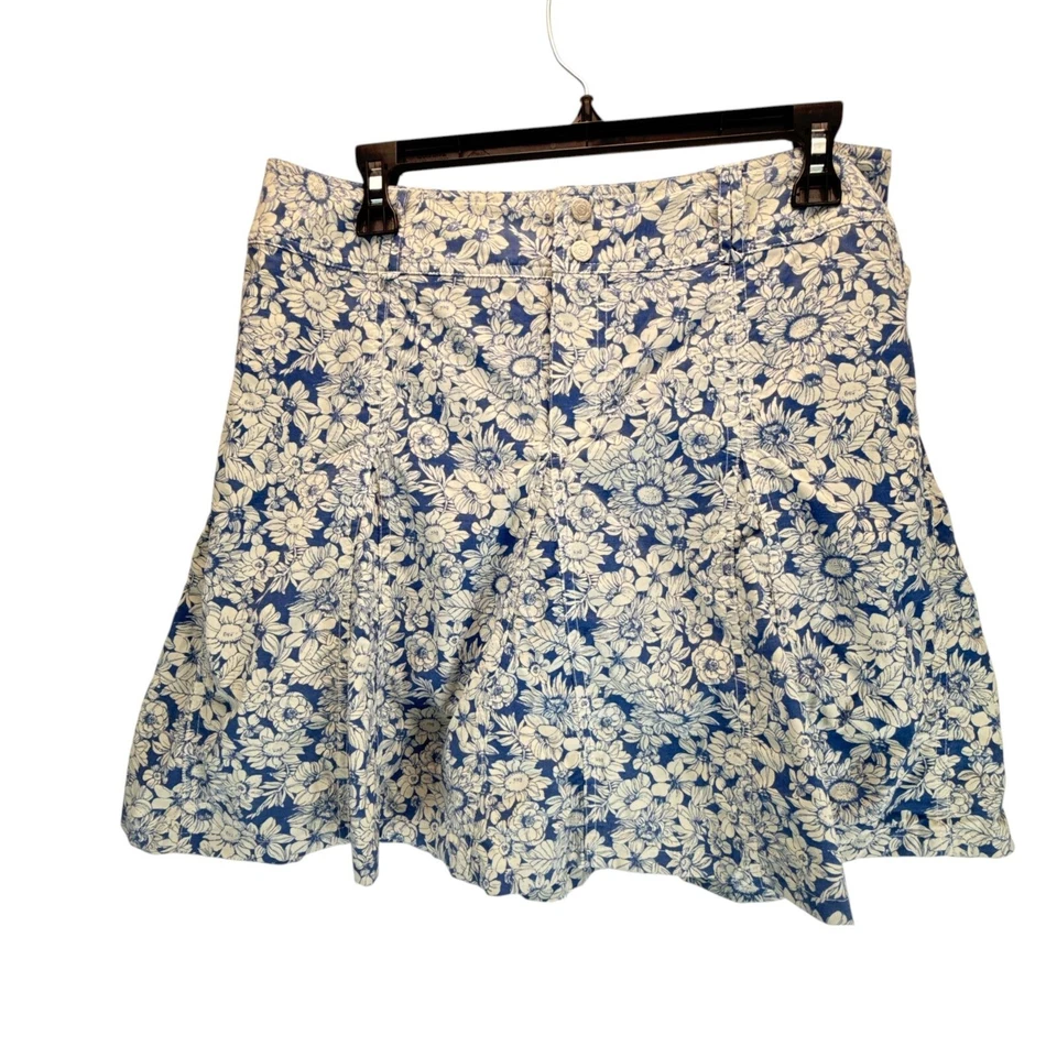 Falda plisada Sahalie para mujer azul blanco floral línea A talla 8 mezcla de algodón Foto 1 de 4