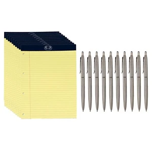 10 x A4 Yellow Legal Pad 80gsm Notepad & 10 x Retractable Ballpoint Blue Ink Pen - Picture 1 of 21