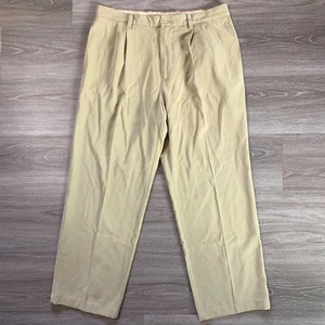 Tommy Bahama Pleated Dress Pants Mens 35x32 Silk Rayon Bamboo Tan Khaki Slacks - Picture 1 of 12