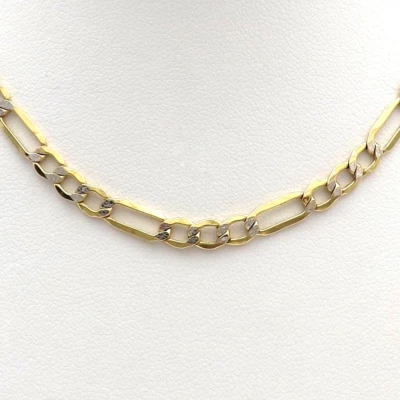 10k Gold Textured Figaro Link Chain Necklace 18in Two Tone New - Image 1 of 4