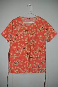 Disney Bambi Women’s Medium Orange 100% Cotton Short Sleeve Scrub Top - Picture 1 of 9