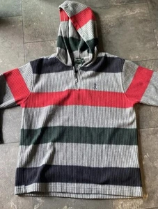 Vintage Lauren Ralph Lauren Fleece 1/4 zip Women Striped Hoodie Red Green Small - Picture 1 of 10
