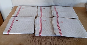 6 schöne alte Leinen Handtücher hell-dunkel Würfel Webstreifen 0,46m x 0,83m - Bild 1 von 4
