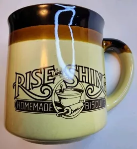 Taza de café vintage 1986 Hardees Restaurant RISE & SHINE galletas caseras 3,25" H - Imagen 1 de 3