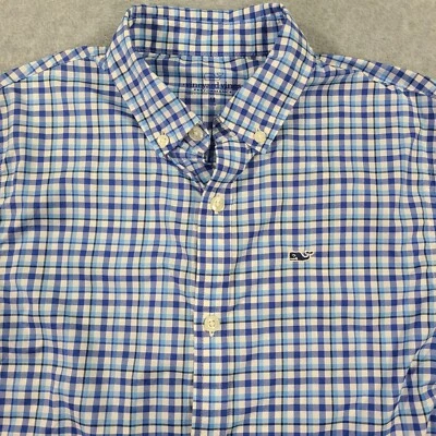 Camisa Vineyard Vines Juvenil 12-14 Botones Ballena LS Performance Elastizada Azul A Cuadros Foto 1 de 4