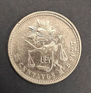 1876 Mo B Silver Mexico 25 Centavos Coin -- VF-XF - Picture 1 of 2