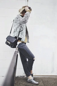 Anthropologie MCGINN ALIX BOMBER JACKET S Black White Jacquard Monochrome Coat - Picture 1 of 5