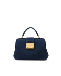 Brandon Blackwood Elizabeth Doctor Bag Dark Blue Denim W/ Brass Hardware - Picture 1 of 15