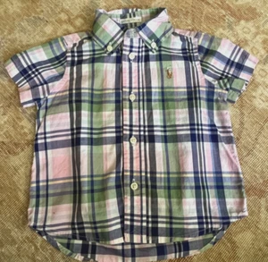 BABY'S RALPH LAUREN PLAID SHIRT 9 MONTHS PINK BLUE GREEN BUTTON DOWN S/S - Picture 1 of 3