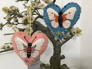 Gisela Graham Felt padded Heart with Appliqué Butterfly Easter Dec 9cm - Picture 1 of 5