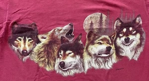 VTG 1992 Signal Sports Habitat 2 Sided Wolves T-Shirt Large Maroon - Picture 1 of 13