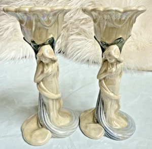 2er Set Fitz and Floyd Jugendstil 6" Kerzenständer Frau Blume Lilly - Bild 1 von 8