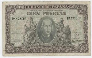 Spain España 100 Pesetas 9-1-1940 Pick 118.a VF- Circulated Banknote Serie H - Picture 1 of 2