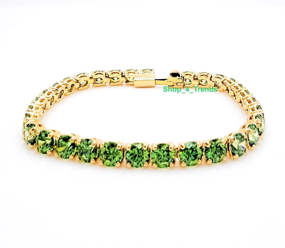 Swarovski Matrix Tennis Bracelet Round Cut Green Gold-Tone 5658849 (Size M)