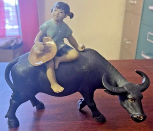 SHIWAN Ceramic Figurine Chinese CHILD Riding CARIBOU Sculpture #235 VTG Rare - Picture 1 of 8