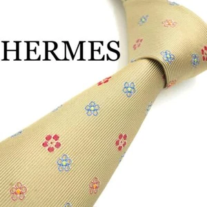 New Unused HERMES Neck Tie Ivory Flower 100%Silk Made in France - Picture 1 of 8