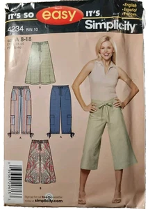 Simplicity It's So Easy Muster 4234 Größe A 8-18 ungeschnittene Gauchos Cropped Hose - Bild 1 von 6