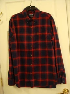 Camicia Chaps Uomo PERFORMA 100% Cotone Rosso Navy Plaid Flanella Taglia XL - Foto 1 di 7