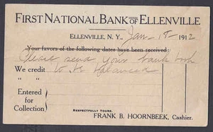 1912 ELLENVILLE NY 1. NATL BANK OF ELLENVILLE EINZAHLUNGSMITTEILUNG - Bild 1 von 1