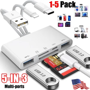 5 w 1 Micro SD / TF USB3.0 Gniazdo Czytnik kart pamięci do iPhone'a iPada Aparat Adapter - Zdjęcie 1 z 14
