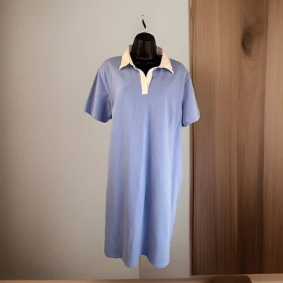 Vintage Talbots 2X Cotton Dress Collared Blue Knee Short Sleeve - Image 1 of 4