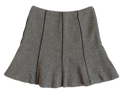 $198 Ralph Lauren Flounce-Bottom Tweed Wool Faux Leather A-Line Dress Skirt 18 - Image 1 of 4