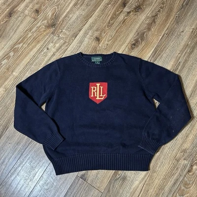 Suéter De Colección Lauren Ralph Lauren RLL Monograma Rojo Escudo Algodón Mediano Años 90 Raro Foto 1 de 4