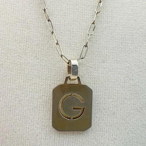 Initial G Pendant Necklace, 18” Paper Clip Chain,  Two Tone Sterling 925 Silver - Picture 1 of 6