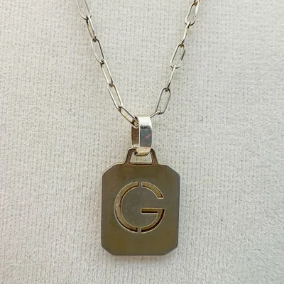 Initial G Pendant Necklace, 18” Paper Clip Chain,  Two Tone Sterling 925 Silver - Image 1 of 4