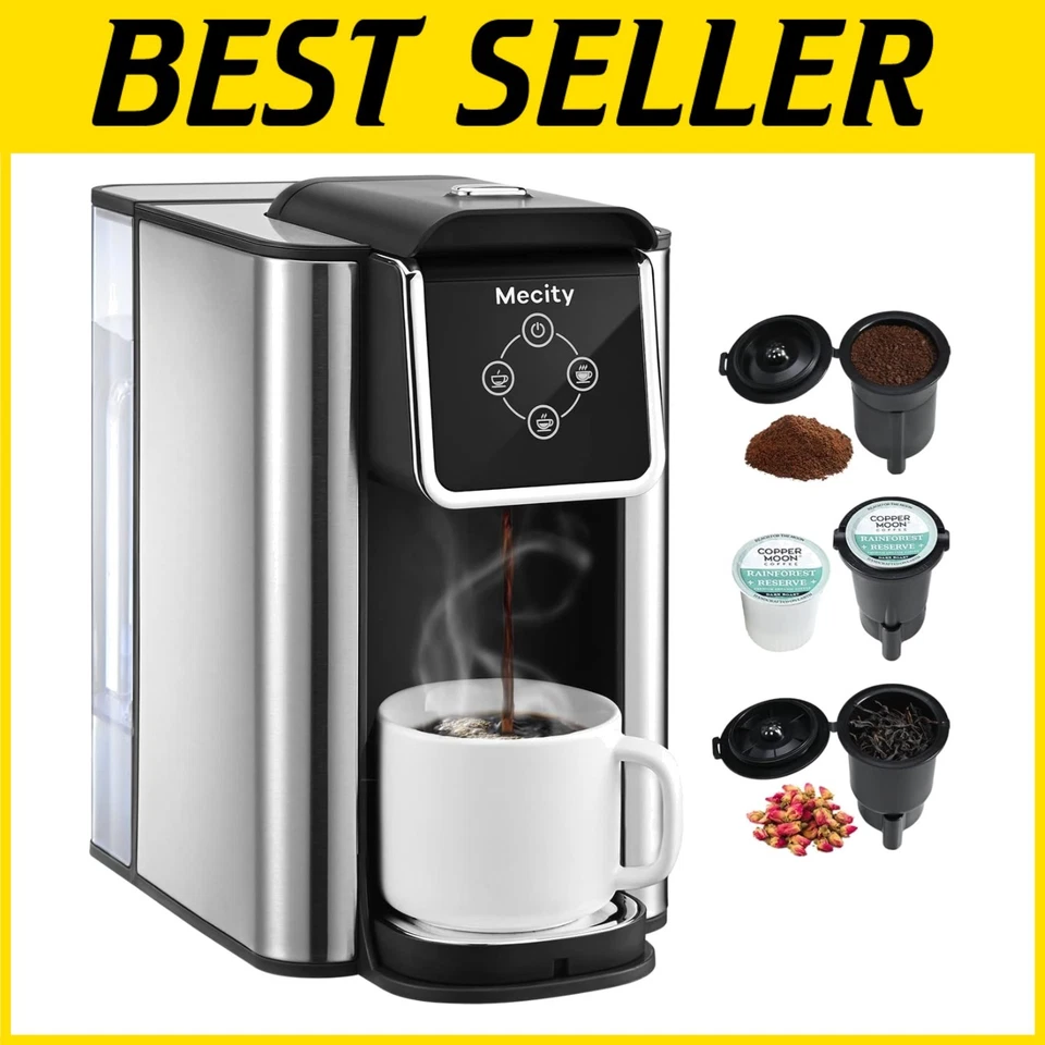 Sleek Stainless Steel Coffee Maker with 3 Reusable Filters & Fast Brew Options - Image 1 of 4