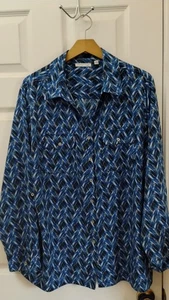 Blusa donna con bottoni fantasia blu/nero Notations taglie forti, taglia 2X - Foto 1 di 12