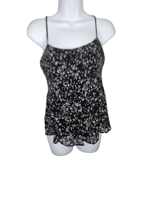 Lush Black Floral Camisole Tank Top Women’s Medium Spaghetti Strap Sheer Lined - Image 1 of 4