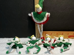 5 Vintage 50er Jahre gesponnene Baumwolle Chenille Weihnachtselfen Weihnachten Pfeifenputzer - Bild 1 von 6