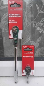 Milwaukee 1/4" Drive Stubby Ratchet handle + Flex Head 1/4" Drive Long Ratchet - Picture 1 of 1