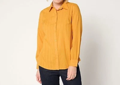 Blusa Joan Rivers Talla 3X Oro Miel 100% Algodón Dobby Rayas A676547 Nueva Sin Etiquetas Foto 1 de 4