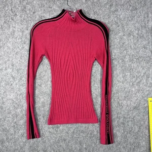 Suéter deportivo Bebe para mujer pequeño rosa cuello falso manga larga logotipo tejido a rayas Y2K - Imagen 1 de 7
