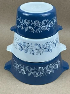 Vtg Pyrex Colonial Mist Blue & White Casserole Set – 473B, 474B, 475B Retro - Picture 1 of 12