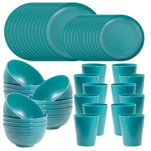 LIYH 48pcs Wheat Straw Dinnerware Set for 12 - Microwave Safe Plastic Plates ... - Picture 1 of 9