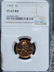 ๐ Due (2)! ๐Penny Lincoln Proof 1963 - Certificato PF 67 RD da NGC! - Foto 1 di 7