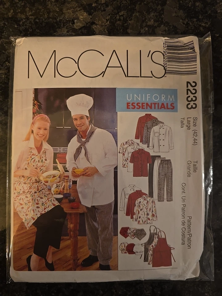 McCalls 2233 HALLOWEEN Chef Uniform COSTUME Shirt Apron Jacket Hat Pant 42 44 LG - Image 1 of 2