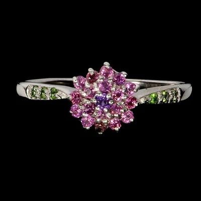 Anillo de plata esterlina Black Friday redondo rodolita granate cromo diopsido talla 8 Foto 1 de 4