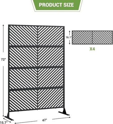 GRAVEE 金属隐私屏幕 72 英寸 x 40/47 英寸户外装饰围栏板适用于阳台 — 第 1/4 张图片