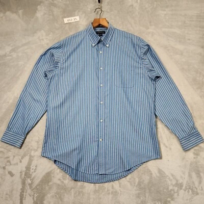 Lands' End Shirt Mens L 16.5 BLUE OXFORD STRIPE LSLEEVE Button Up 100% COTTON - Image 1 of 4