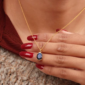 Natural Labradorite Pendant Necklace Gold Vermeil Necklace Women Necklace Gift - Picture 1 of 4
