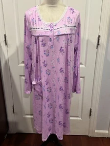 Women Long Sleeve Purple Nightgown buttons front w/side Pocket 2XL 39"L x26"W - Picture 1 of 5