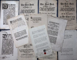 RECHT MILITARIA SACHSEN 5 MANDATE KONVOLUT VERTRAG SIEGEL ALMOSEN ORDNUNG ab1729 - Picture 1 of 9