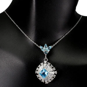 Summer 925 Silver Necklace Swiss Blue Topaz 6mm Natural Gemstone Jewelry 1 - Picture 1 of 10