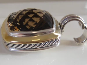$1725 DAVID YURMAN 18K GOLD,SS LARGE ALBION SMOKY QUARTZ ENHANCER 17mm - Picture 1 of 4